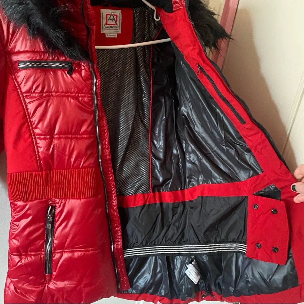 Avalanche Outdoors Supply Company Red Puffer Jacket with Black Faux Fur Trim